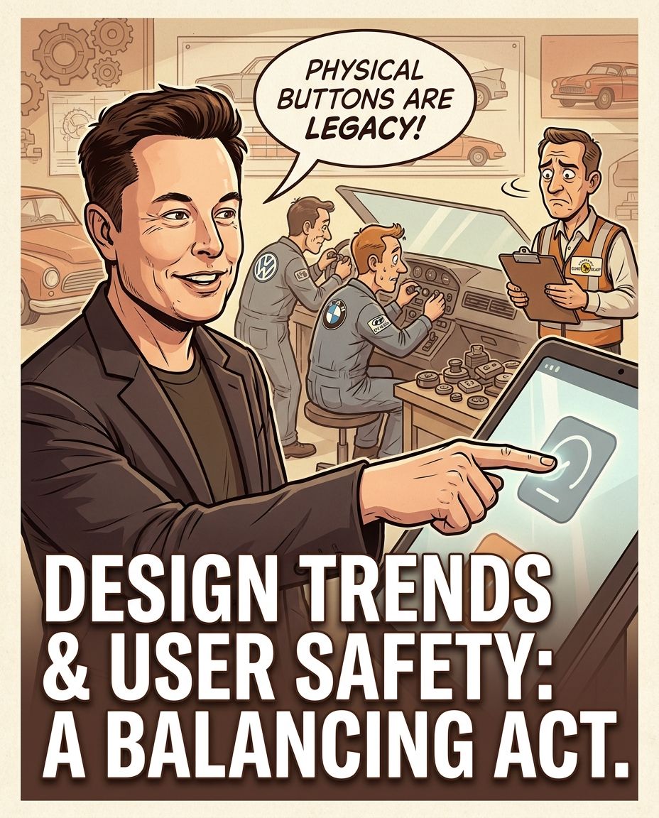 Lukas Timm's actual LinkedIn post visual for “Tesla said physical buttons were 